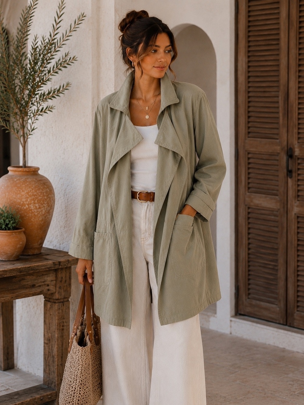 Vintage Luba Oversized Waterfall Utility Jacket | Sage Green | Size 14